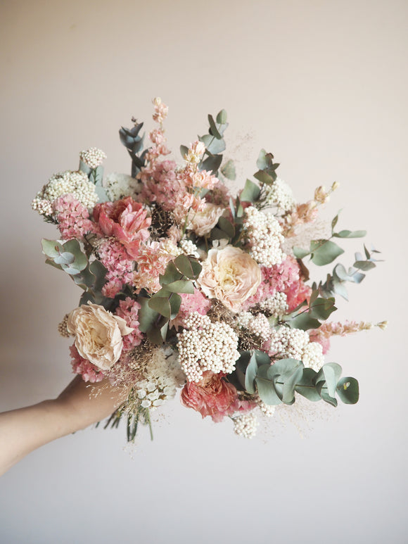 Bouquet pêche et rose poudré