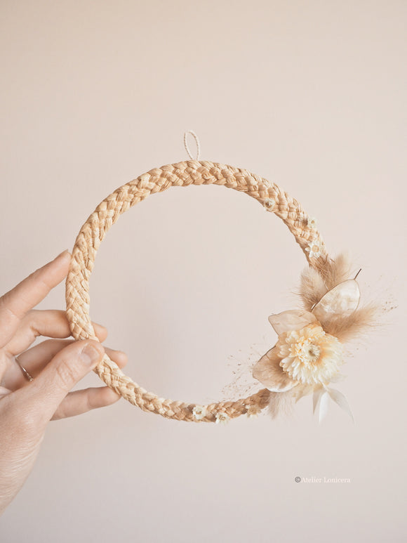 🔴Couronne de fleurs et raphia tressé
